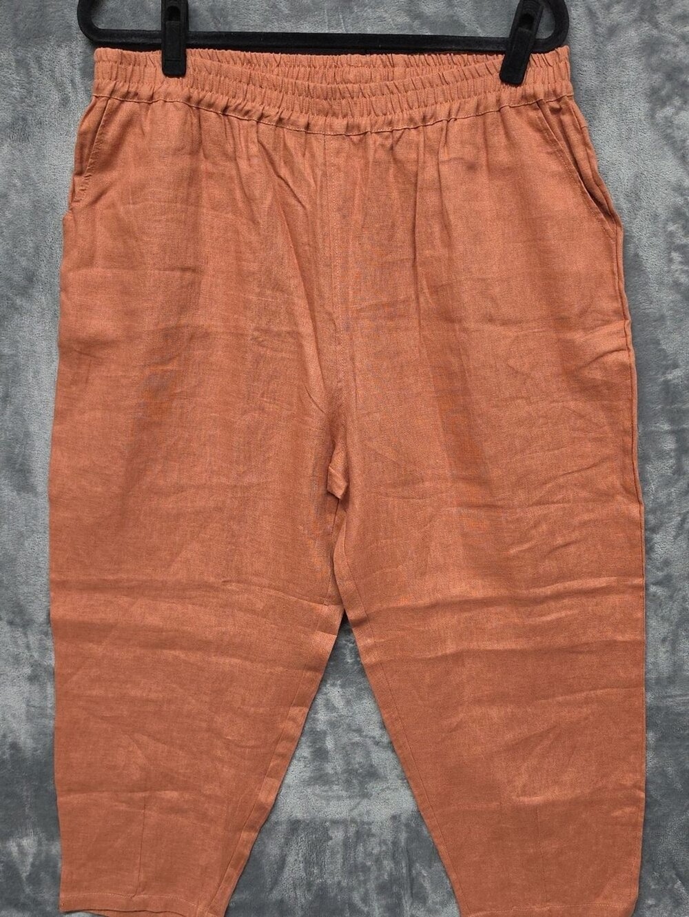 Women's Elastic-Waist Linen Capris in Terracotta Sz XXL